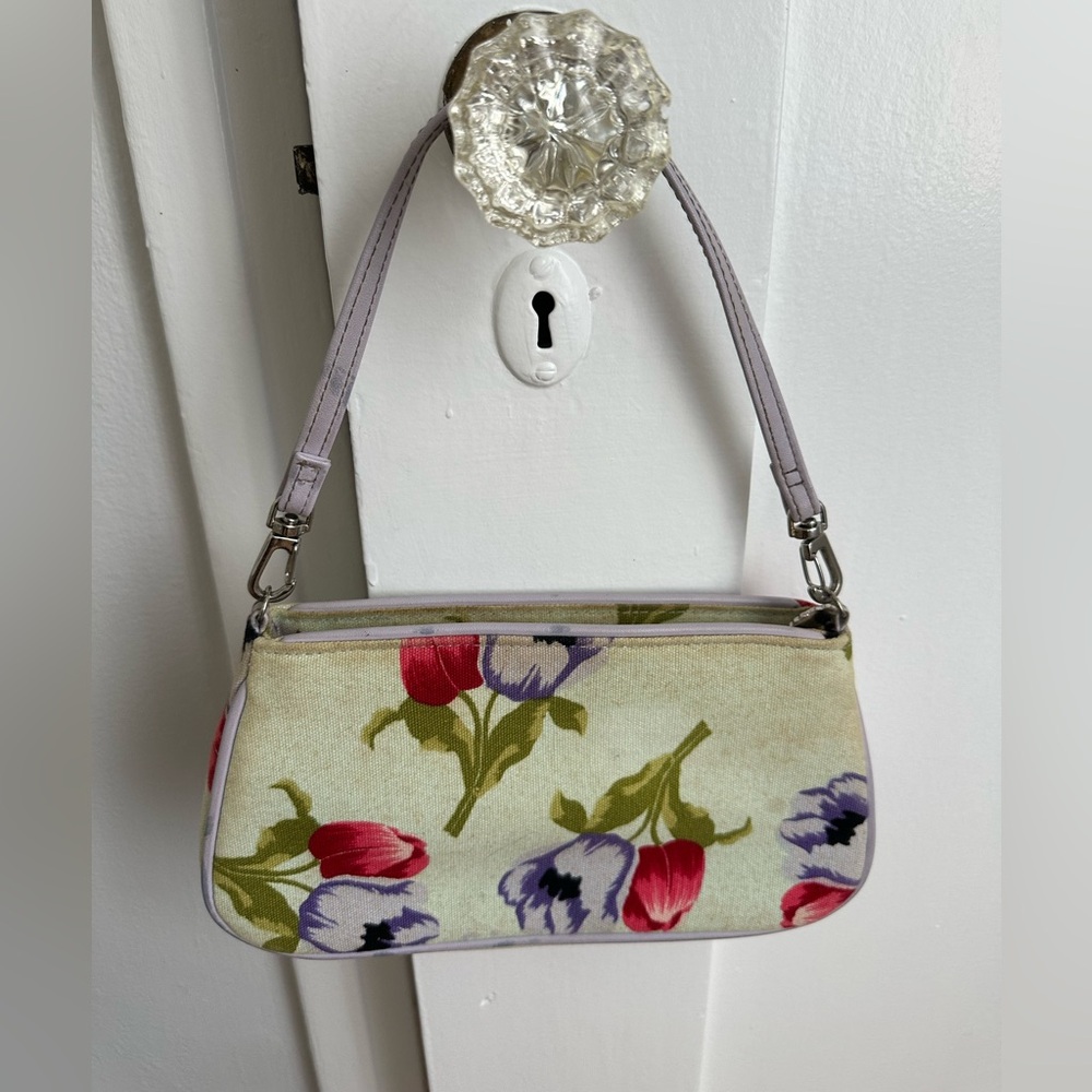 Lulu Guinness Purple and Red Floral Shoulder Bag vintage